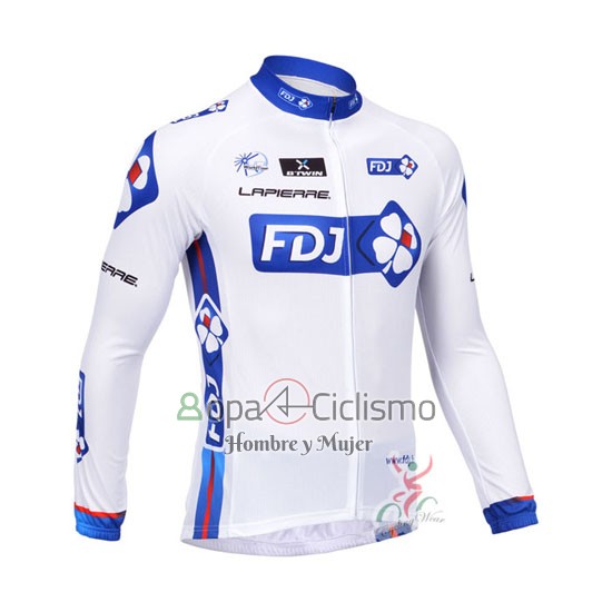 Fdj Ropa Ciclismo Culotte Largo 2013 Mangas Largas Blanco y Azur